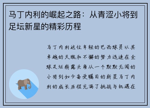 马丁内利的崛起之路：从青涩小将到足坛新星的精彩历程