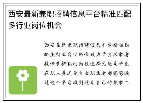 西安最新兼职招聘信息平台精准匹配多行业岗位机会