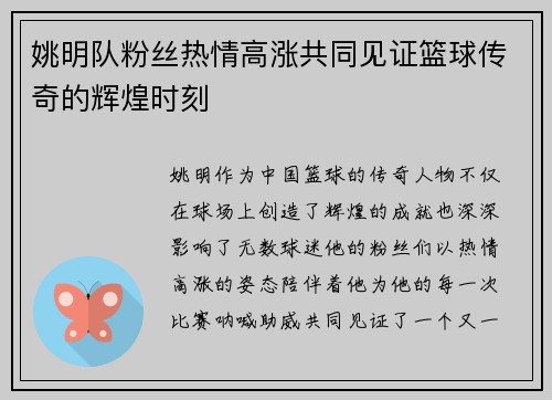 姚明队粉丝热情高涨共同见证篮球传奇的辉煌时刻
