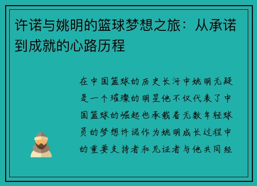 许诺与姚明的篮球梦想之旅：从承诺到成就的心路历程